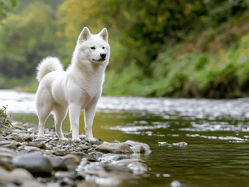 Белая сиба-ину достигает роста 35-41 см
