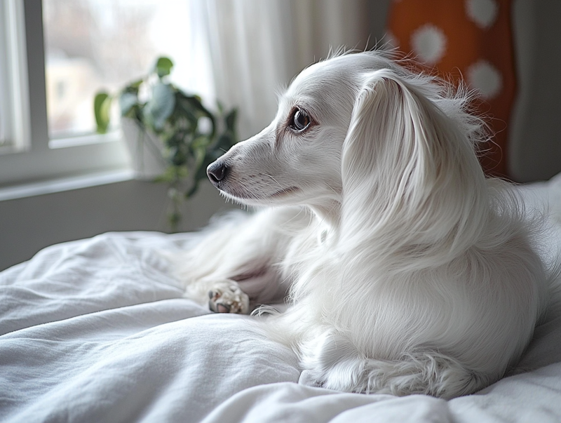 Белая длинношерстная такса